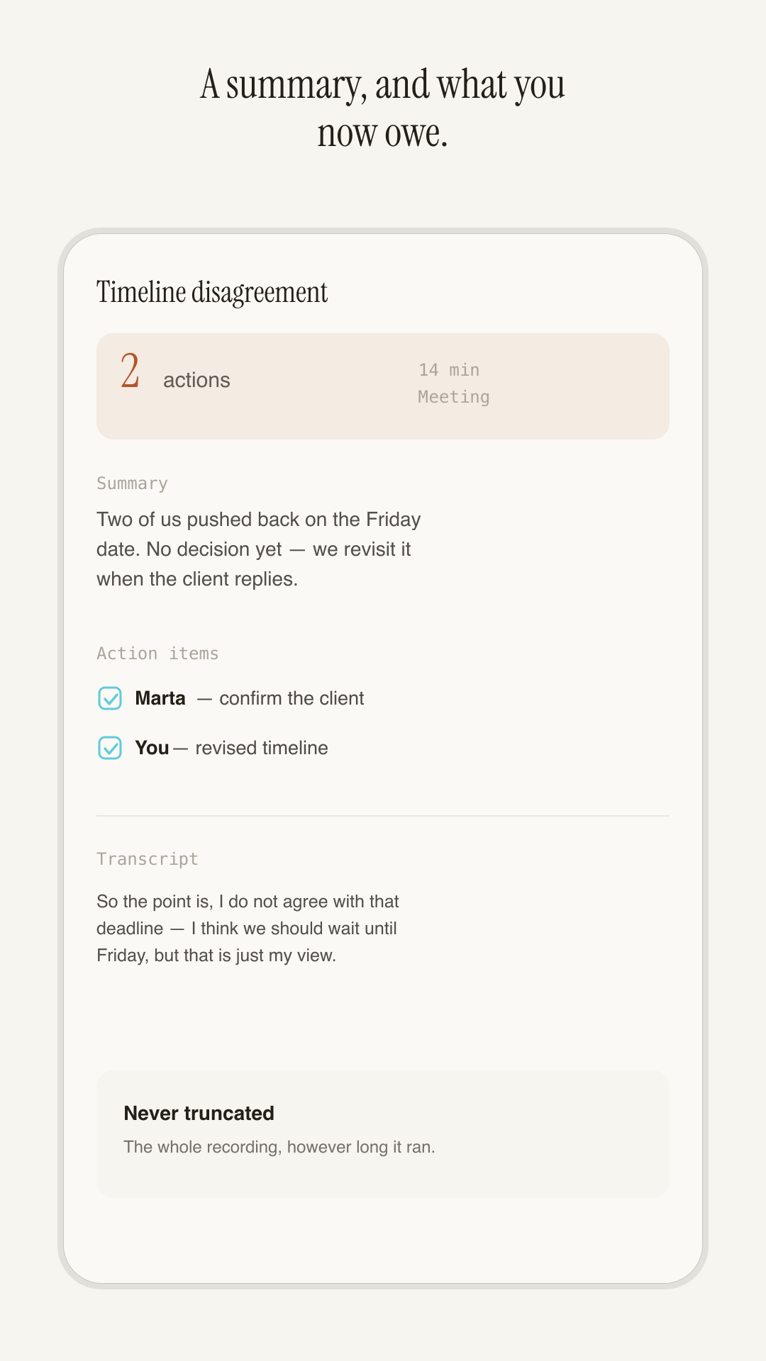 A summary, and what you owe