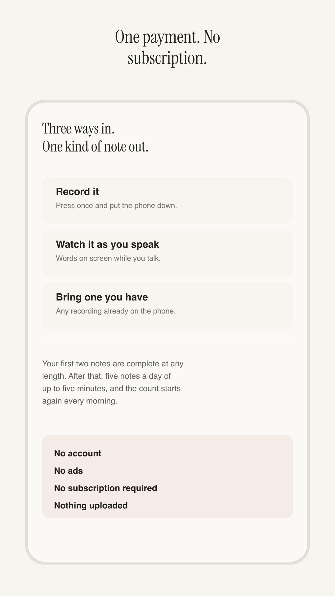 One payment, not a subscription